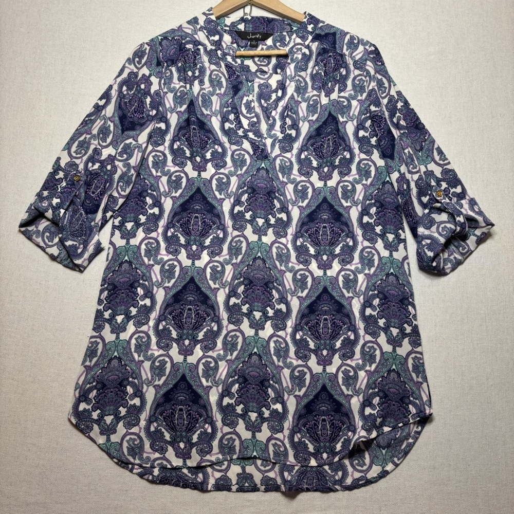 Justify Paisley Print‎ Roll Tab Sleeve Tunic Top Size L